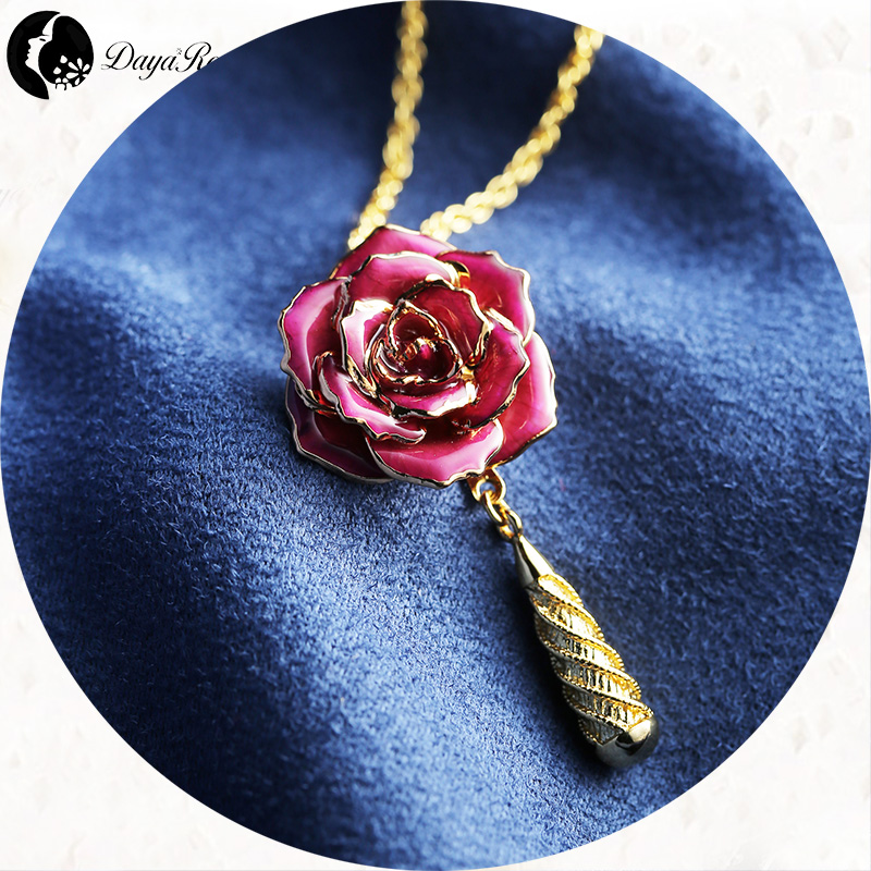 Water Drop Diamond Colorful Rose Necklace (fresh Rose)