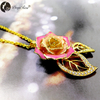 Double Leaf Pink Rose Necklace (fresh Rose)