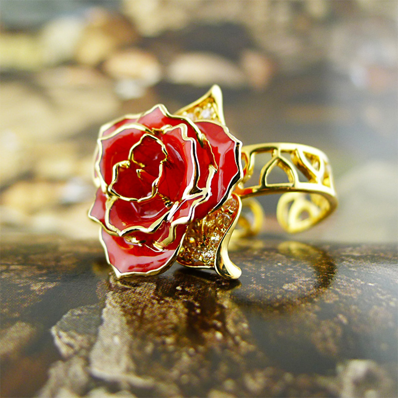 Five-leaf Gold Rose Ring (natural Flowers)
