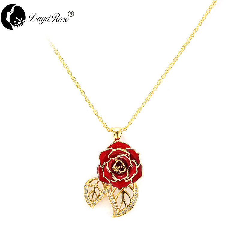 Double Leaf Red Rose Necklace (fresh Rose)