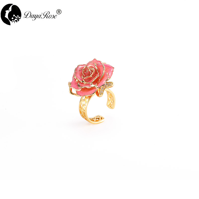 Lover Gold Rose Pink Ring (natural Flowers)