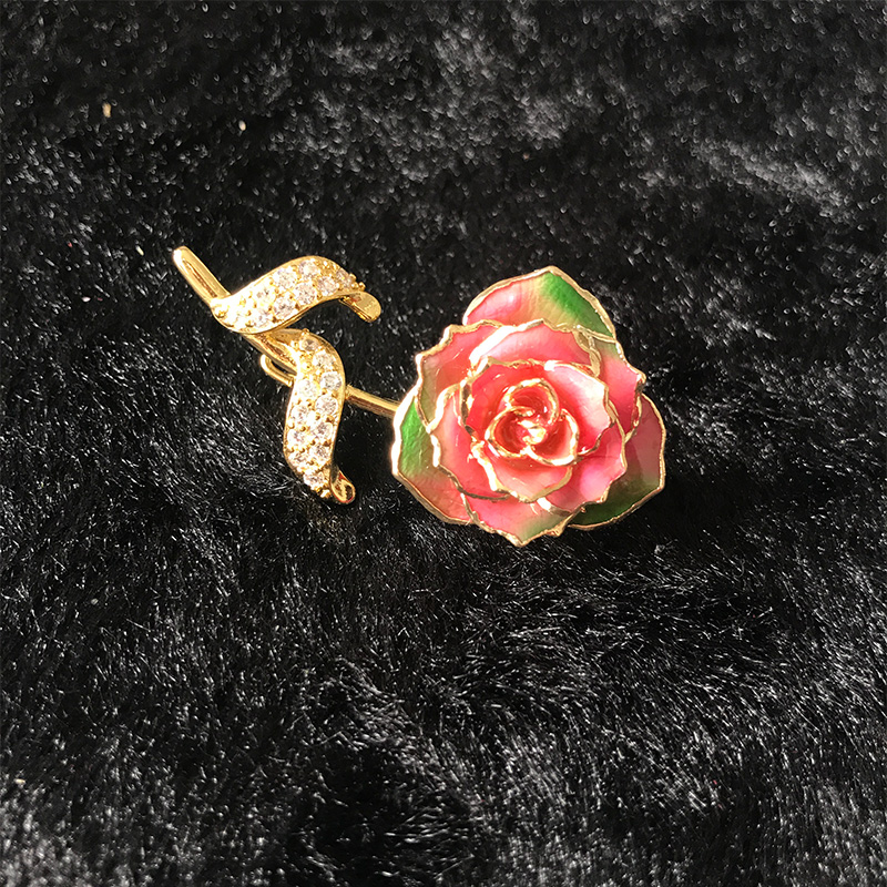 Daya Gold Rose Colour Brooch (natural Flowers)