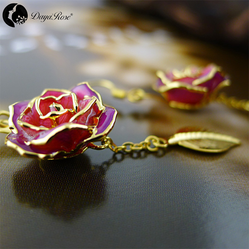 Gold Rose Earring with Leaf Design (fresh Rose)