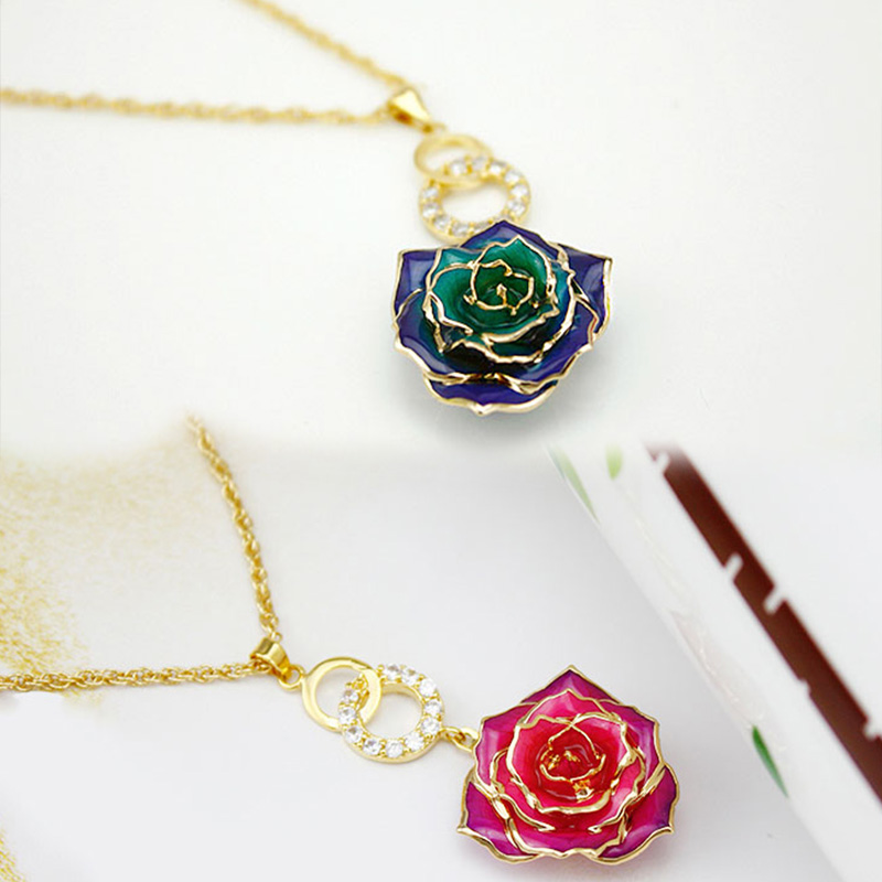 Double Round Rainbow Rose Necklace (fresh Rose)