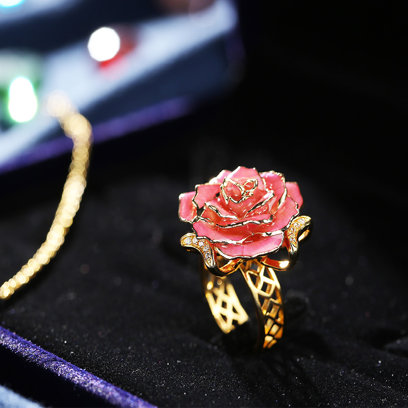 Lover Gold Rose Pink Ring (natural Flowers)