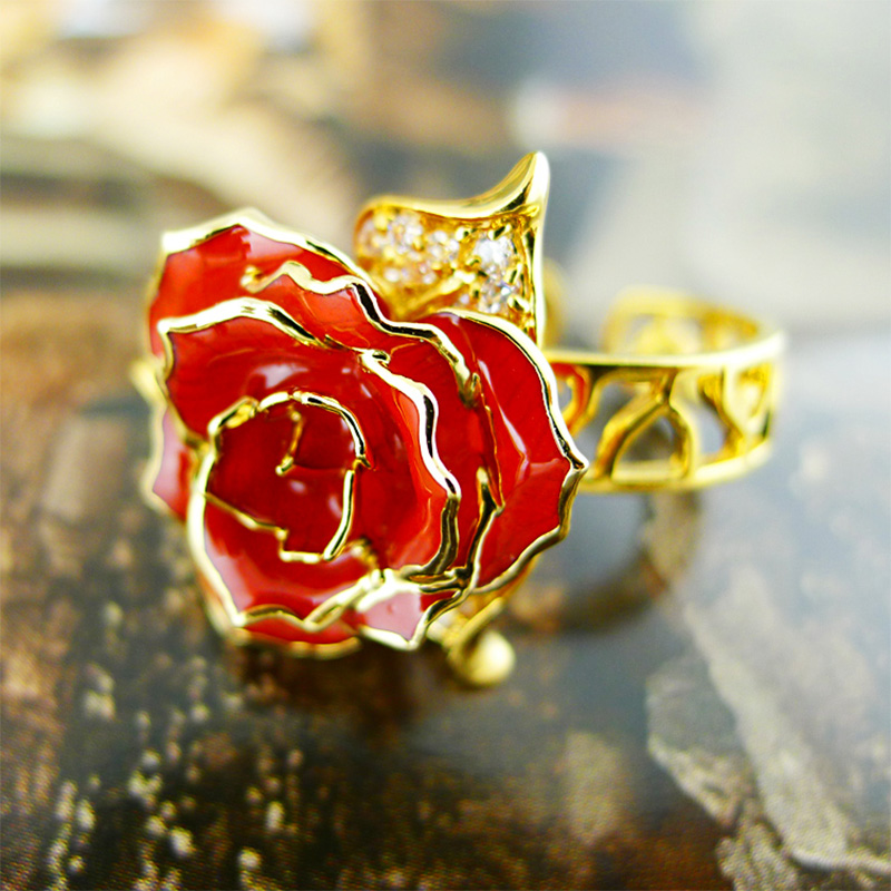 Lover Gold Rose Sky Blue Ring (natural Flowers)